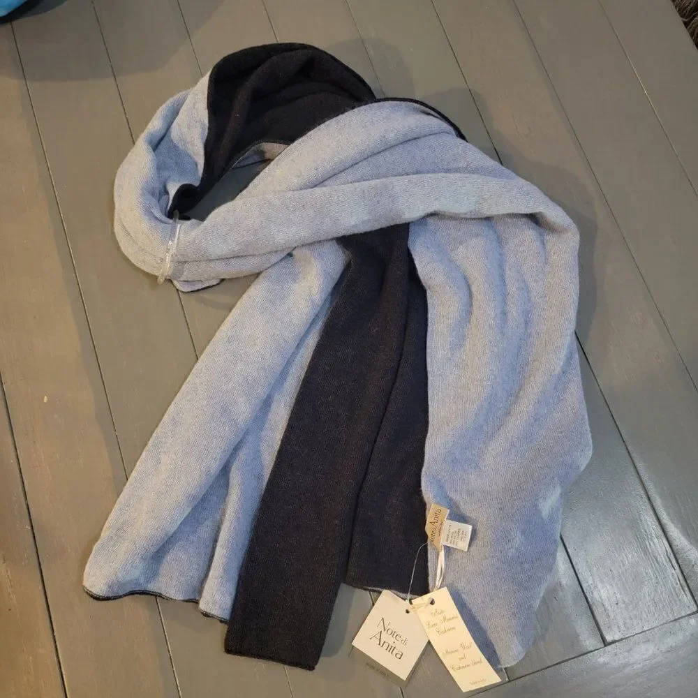 Note Di Anita 2 tone navy + pale blur Wool Blend Winter Scarves For men